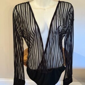 Superdown Black Sheer Striped Bodysuit